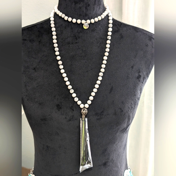 Meru Natural Stone Silk Tassel Necklace White, Gray, Black - Picture 1 of 11